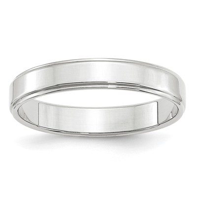 14k White Gold 4mm Flat with Step Edge Wedding Band Size 6.5