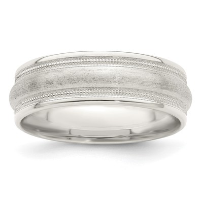 Sterling Silver 7mm Brushed Domed Double Milgrain Fancy Band Size 13.5