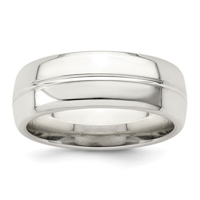 Sterling Silver 7mm Polished Domed Grooved Fancy Band Size 12