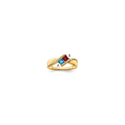 14k Personalized 2-Name Diamond and Synthetic 2 Stone Couple's Ring