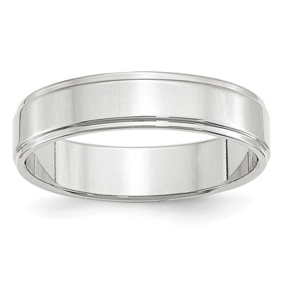 14k White Gold 5mm Flat with Step Edge Wedding Band Size 6