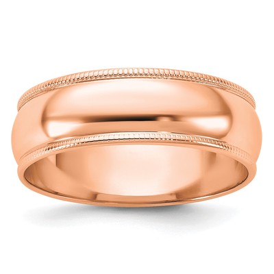 14k Rose Gold 6mm Lightweight Milgrain Half Round Wedding Band Size 9.5