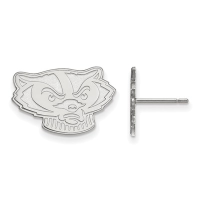 14k White Gold LogoArt University of Wisconsin Badger Small Post Earrings