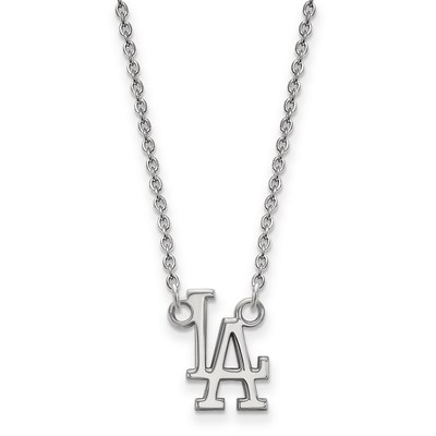 14k White Gold MLB LogoArt Los Angeles Dodgers Letters L-A Small Pendant 18 inch Necklace