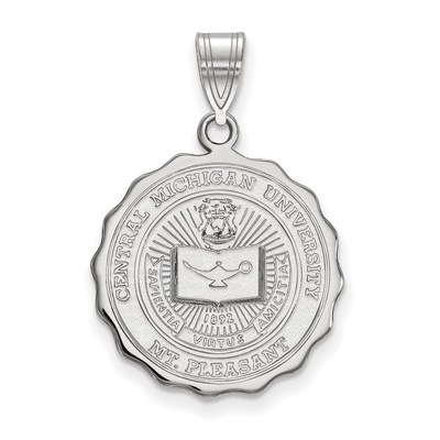 Sterling Silver Rhodium-plated LogoArt Central Michigan University Large Crest Pendant
