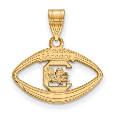 Sterling Silver Gold-plated LogoArt University of South Carolina Football Pendant