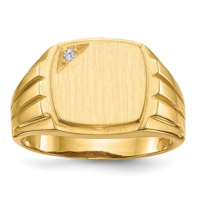 14k 11.5x12.0mm Grooved Sides Open Back AAA Diamond Men's Signet Ring