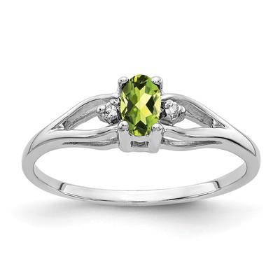 14k White Gold 5x3mm Oval Peridot A Diamond ring