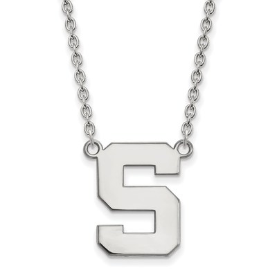 10k White Gold LogoArt Michigan State University Letter S Large Pendant 18 inch Necklace