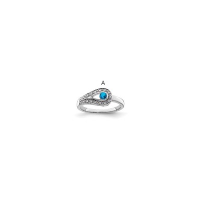 14K White Gold Family Jewelry Synthetic Stone & Diamond Set Ring