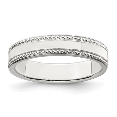 Sterling Silver 4mm Flat with Rope Edge Size 9 Band