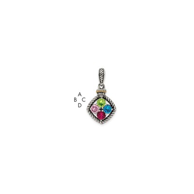 Sterling Silver Antiqued w/14k 4-stone w/Diamond Mothers Pendant Semi-Mount