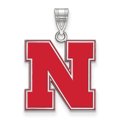 Sterling Silver Rhodium-plated LogoArt University of Nebraska Letter N Large Enameled Pendant