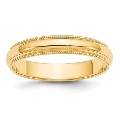 14k Yellow Gold 4mm Milgrain Half Round Wedding Band Size 10.5