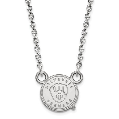 14k White Gold MLB LogoArt Milwaukee Brewers Letter M Small Pendant 18 inch Necklace