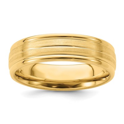 14k Yellow Gold 6mm Heavyweight Comfort Fit Brushed Satin with Center Line Fancy Wedding Band Size 8.5