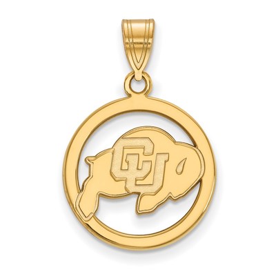 Sterling Silver Gold-plated LogoArt University of Colorado Buffalo Medium Circle Pendant
