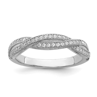 Brilliant Embers Sterling Silver Rhodium-plated 48 Stone Criss Cross Micro Pav? CZ Polished Ring