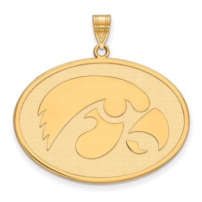 Sterling Silver Gold-plated LogoArt University of Iowa Hawk Extra Large Oval Pendant