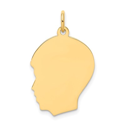 14k Plain Medium .011 Gauge Facing Left Engravable Boy Head Charm