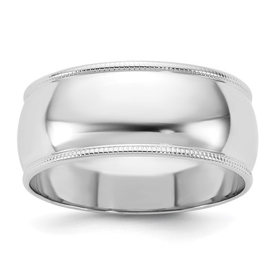 14k White Gold 8mm Milgrain Half Round Wedding Band Size 12