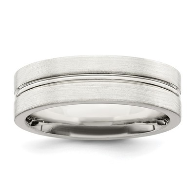 Sterling Silver 6mm Brushed Flat Grooved Center Fancy Band Size 7.5