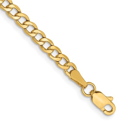 14K 7 inch 3.35mm Semi-Solid Curb with Lobster Clasp Bracelet