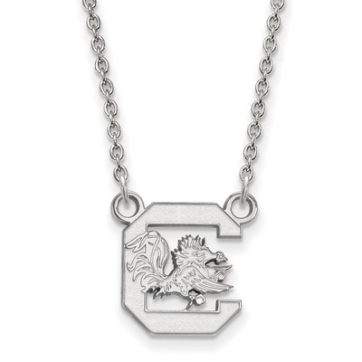 10k White Gold LogoArt University of South Carolina Small Pendant 18 inch Necklace