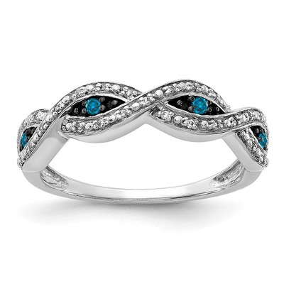 14k White Gold White and Blue Diamond Twist Ring
