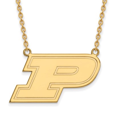 Sterling Silver Gold-plated LogoArt Purdue University Letter P Large Pendant 18 inch Necklace