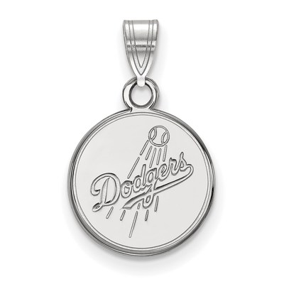 14k White Gold MLB LogoArt Los Angeles Dodgers Script with Baseball Small Disc Pendant