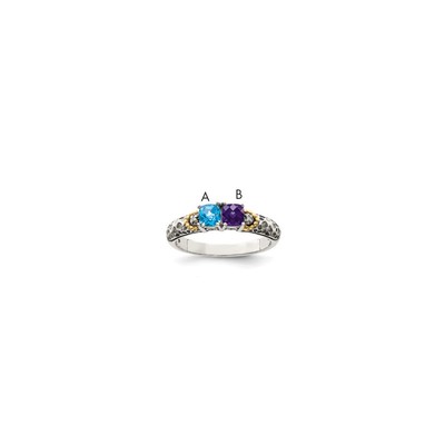 Sterling Silver Antiqued w/14k 2-stone w/Diamond Mother's Ring Semi-Mount