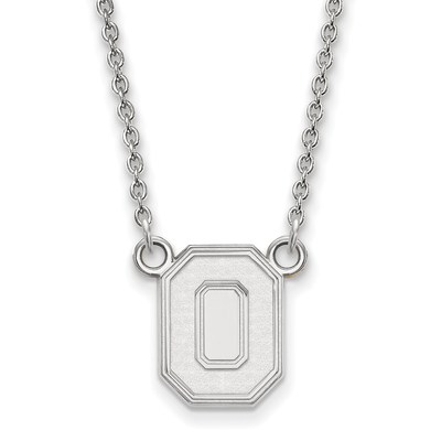 14k White Gold LogoArt The Ohio State University Letter O Small Pendant 18 inch Necklace