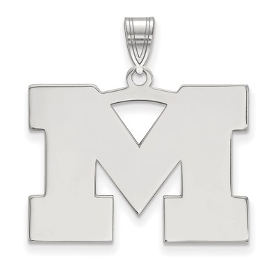 Sterling Silver Rhodium-plated LogoArt University of Michigan Letter M Large Pendant