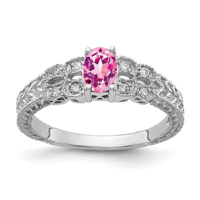 14k White Gold 6x4mm Oval Pink Sapphire A Diamond ring