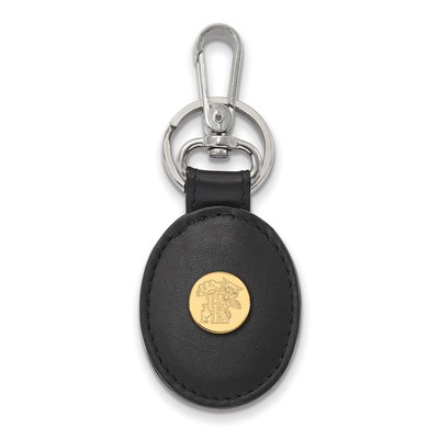 Sterling Silver w/GP LogoArt U of Kentucky Black Leather Oval Key Chain