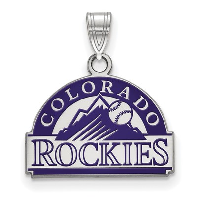 Sterling Silver Rhodium-plated MLB LogoArt Colorado Rockies Small Enameled Pendant