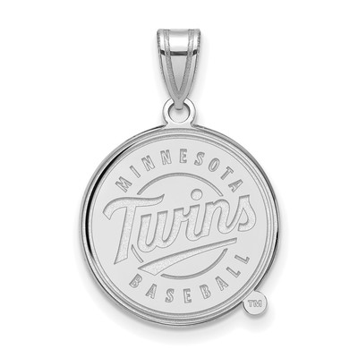 14k White Gold MLB LogoArt Minnesota Twins Script Baseball Large Pendant