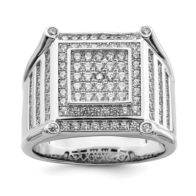 Brilliant Embers Sterling Silver Rhodium-plated 109 Stone Micro Pav? CZ Men's Ring