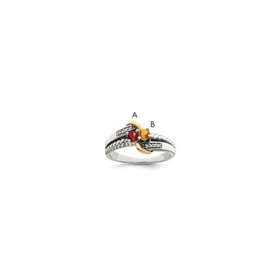 Sterling Silver Antiqued w/14k 2-stone w/Diamond Mother's Ring