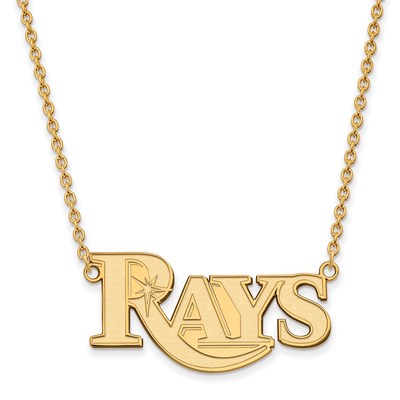 10k Gold MLB LogoArt Tampa Bay Rays Team Script Large Pendant 18 inch Necklace