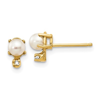 14k Diamond and 3.5mm June/Freshwater Cultured Pearl Birthstone Earrings
