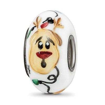 Sterling Silver Reflections White Rudy Reindeer w/lights Fenton Glass Bead