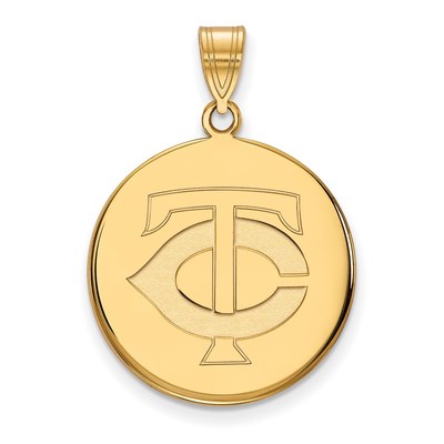 Sterling Silver Gold-plated MLB LogoArt Minnesota Twins T-C Large Disc Pendant