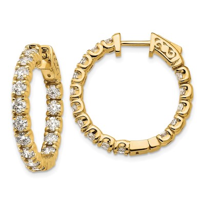 14k 2 3/4 carat Lab Grown Dia VS/SI+ G+ Round In and Out Safety Clasp Hoop Earrings