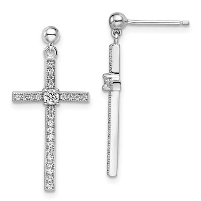 Brilliant Embers Sterling Silver Rhodium-plated 50 Stone Micro Pav? CZ Cross Dangle Earrings