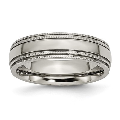 Chisel Titanium Polished 6mm Grooved and Beaded Edge Band