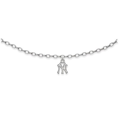 Sterling Silver Rhodium-plated MLB LogoArt New York Yankees N-Y 9 inch Anklet