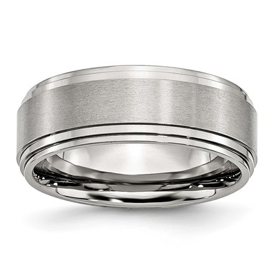 Chisel Stainless Steel Polished with Brushed Center 8mm Ridged Edge Band