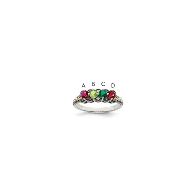 Sterling Silver Antiqued w/14k 4-stone w/Diamond Mother's Ring